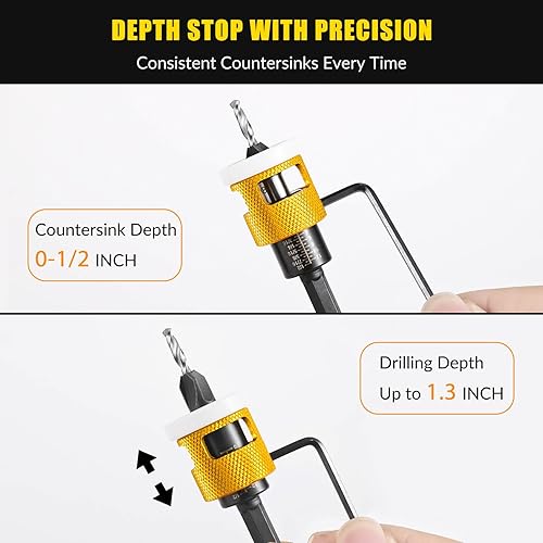 Miniatura 2 de Juego de brocas avellanadas de 8 piezas con tope de baja profundidad de fricción, tamaños de 2.8 × 8 3.2 × 8 3.5 × 10 4.4 × 12.7 4.8 × 0.500 in,