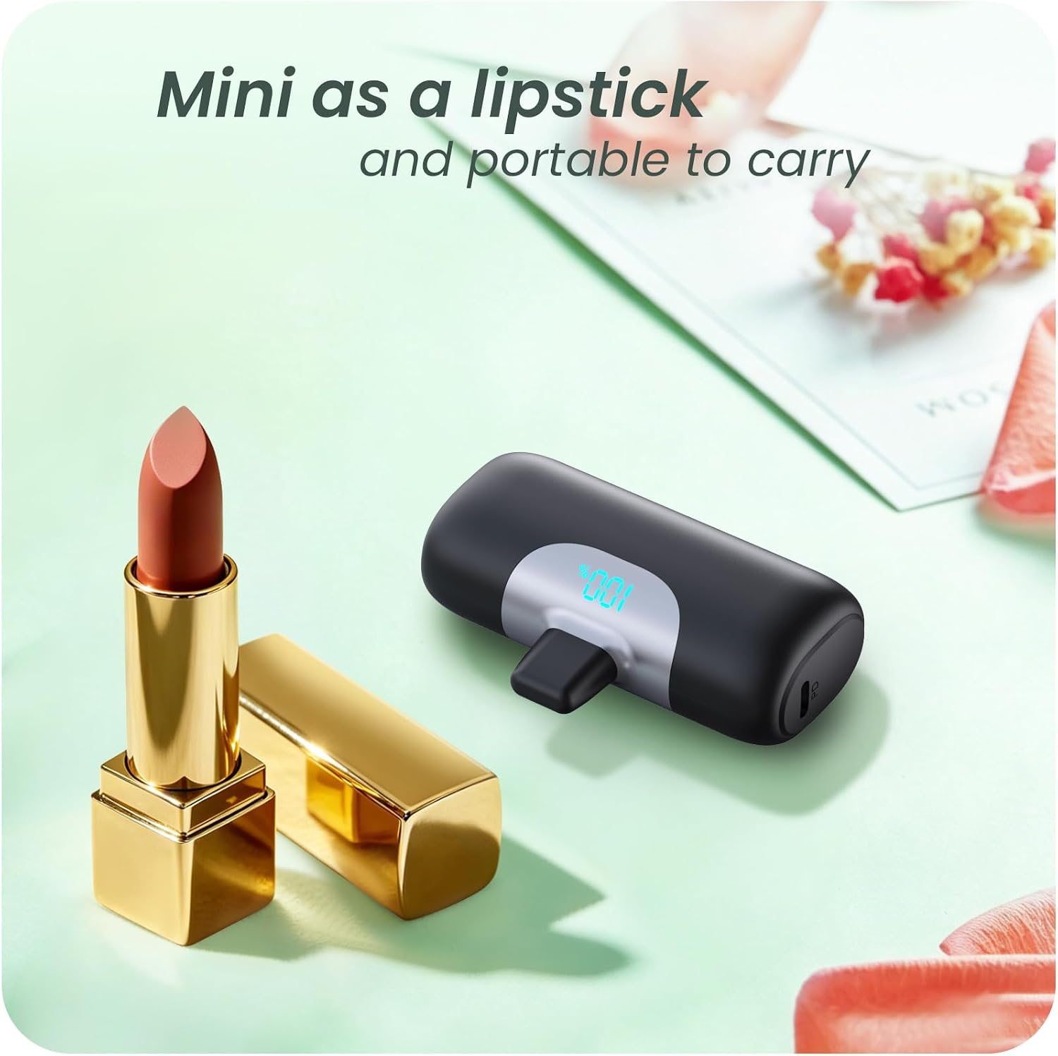 [2-Pack]5500mAh Portable Charger for iPhone 17/16, LCD Display USB C Mini Power Bank, PD Fast Charging Travel Lipstick Sized Battery Pack for iPhone 17/16/15 Pro Max, Samsung Galaxy S25/S24, Pixel etc thumbnail