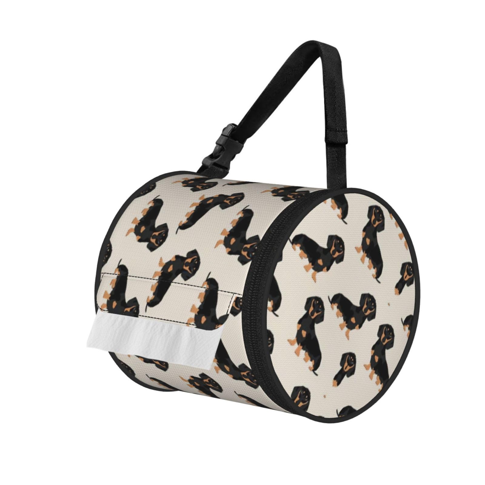 Dachshund Dog Print Cylinder Tissue Holder Bag With Strap, Portable Roll Dispenser Case For Car Rv Camping
