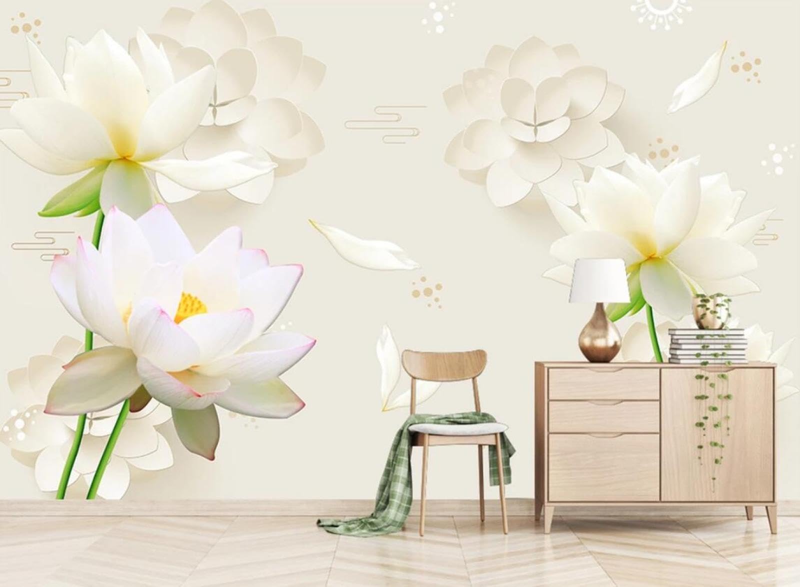 Papier peint panoramique lignes florales blanches pour transformer un mur triste en décor poétique