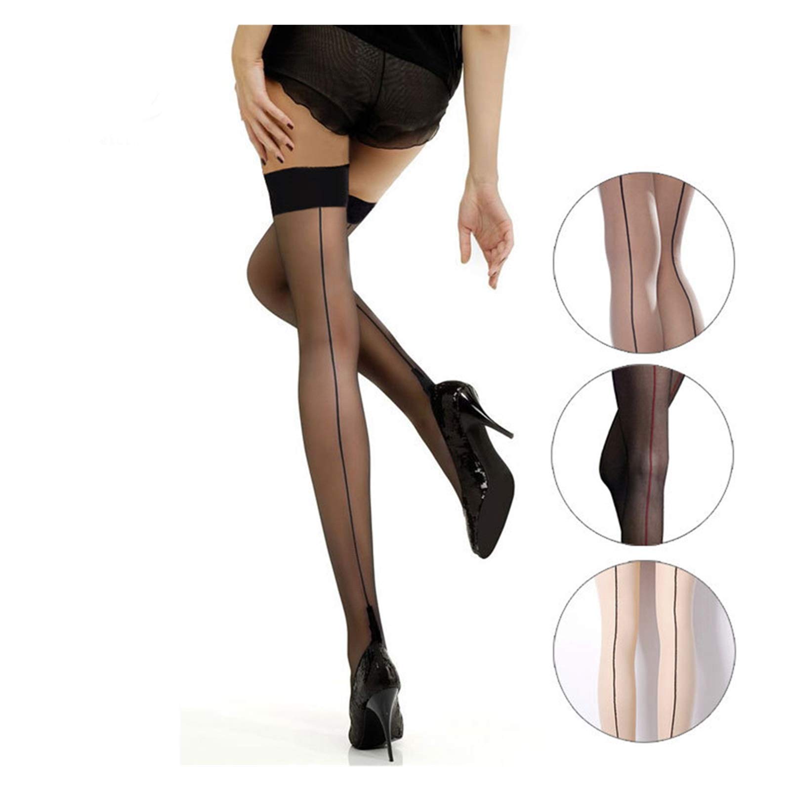 Medias, Medias De Encaje hasta El Muslo para Mujer Tacones Altos Cosidos En La Espalda Medias En La Rodilla Medias De Seda Parte Superior Lencería De Línea Negra (Rojo 70 cm)