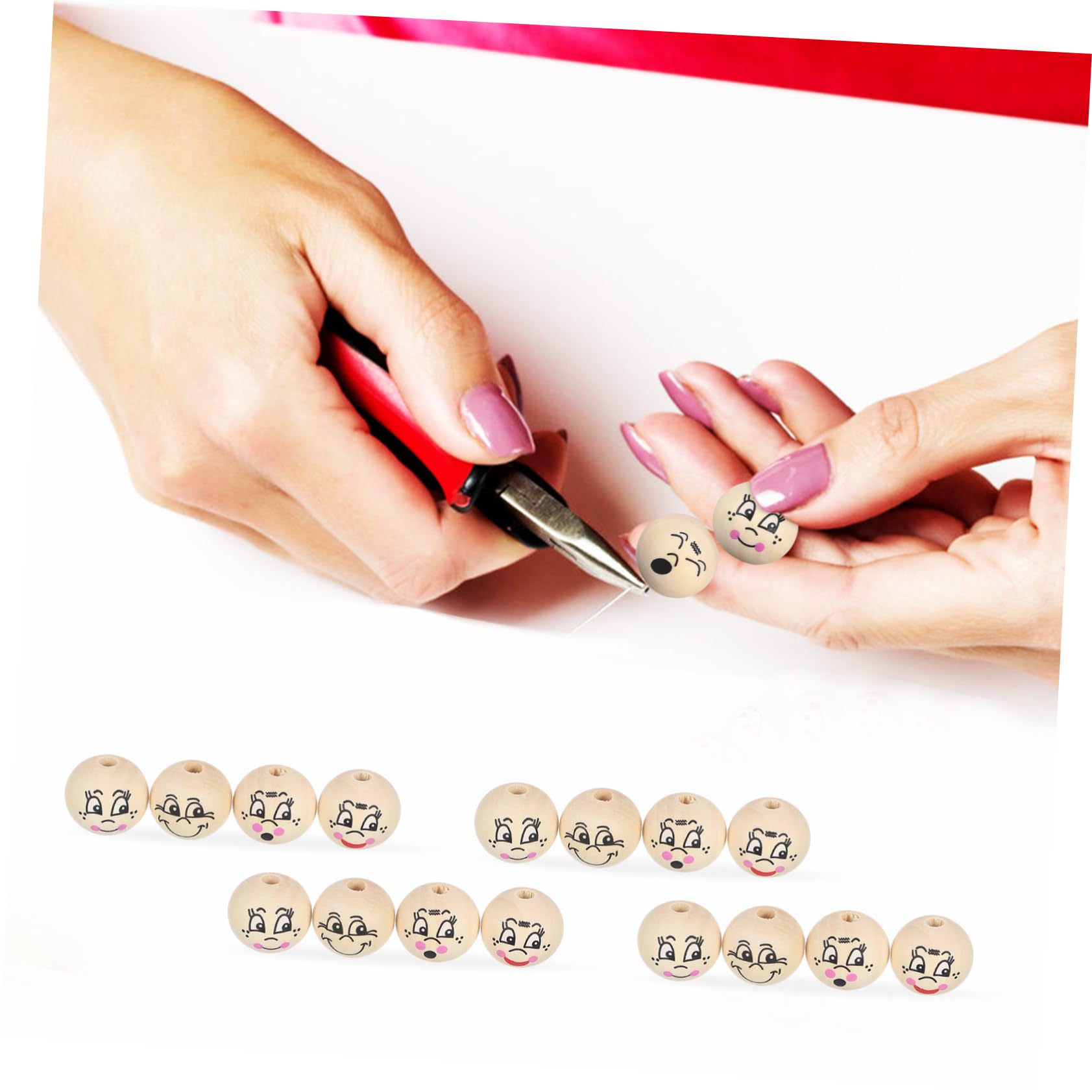 DOITOOL 2 Set Perline Legno Con Sorridente Per Decorazioni Fai Da Te Perline Rotonde Con Accessori Per Gioielli E Creazioni Artigianali 80 Pezzi*2