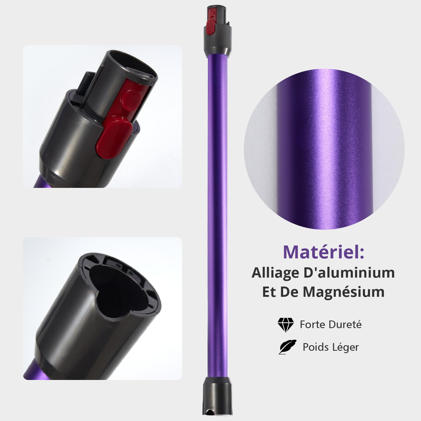 Cheerhom Rura teleskopowa, rura przedłużająca, rura kompatybilna z Dyson V7, V8, V10, V11, V15, odkurzacz do miotły, długość 73 cm, przedłużenie drążka do Dyson z dwiema małymi szczotkami, fioletowa