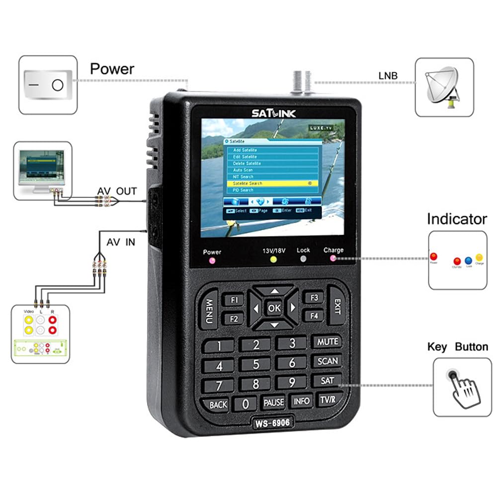 POFET miernik sygnału satelitarnego Sat Finder, urządzenie do pomiaru sygnału satelitarnego, z 3.5-calowym wyświetlaczem LCD, cyfrowy miernik sygnału satelitarnego