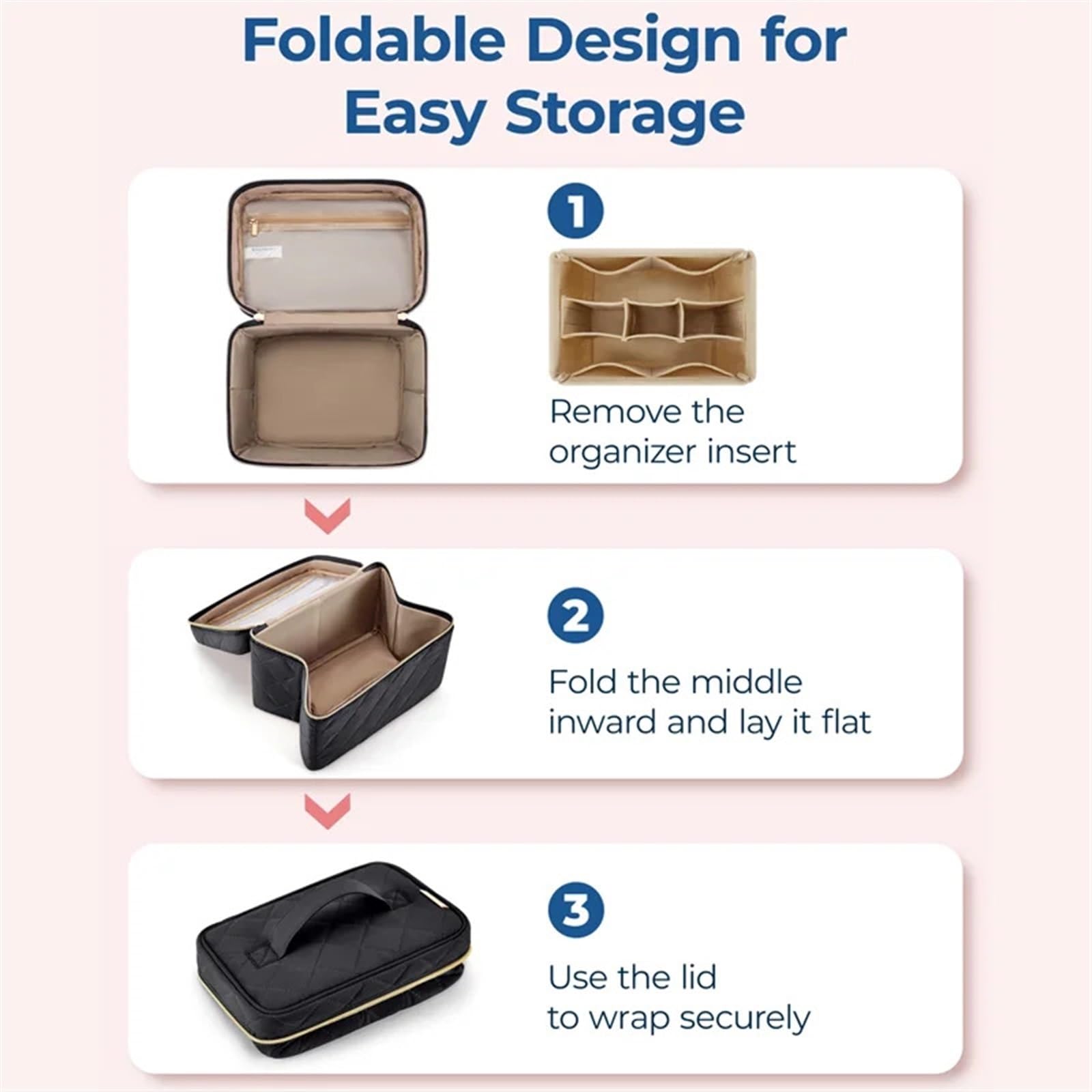 Neceser de Viaje para Mujer Neceser de Maquillaje, Estuche Organizador con Inserto Desmontable, Neceser Viaje Grande for cosméticos, Esencial for Mujer(Pink)