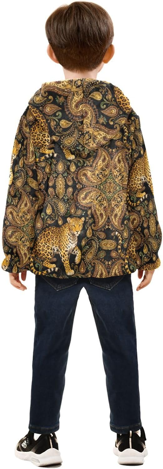 Leopard with Paisley Toddler Boy Fleece Jacket Children Plush Outerwear Baby Boys Clothes Winter 3T