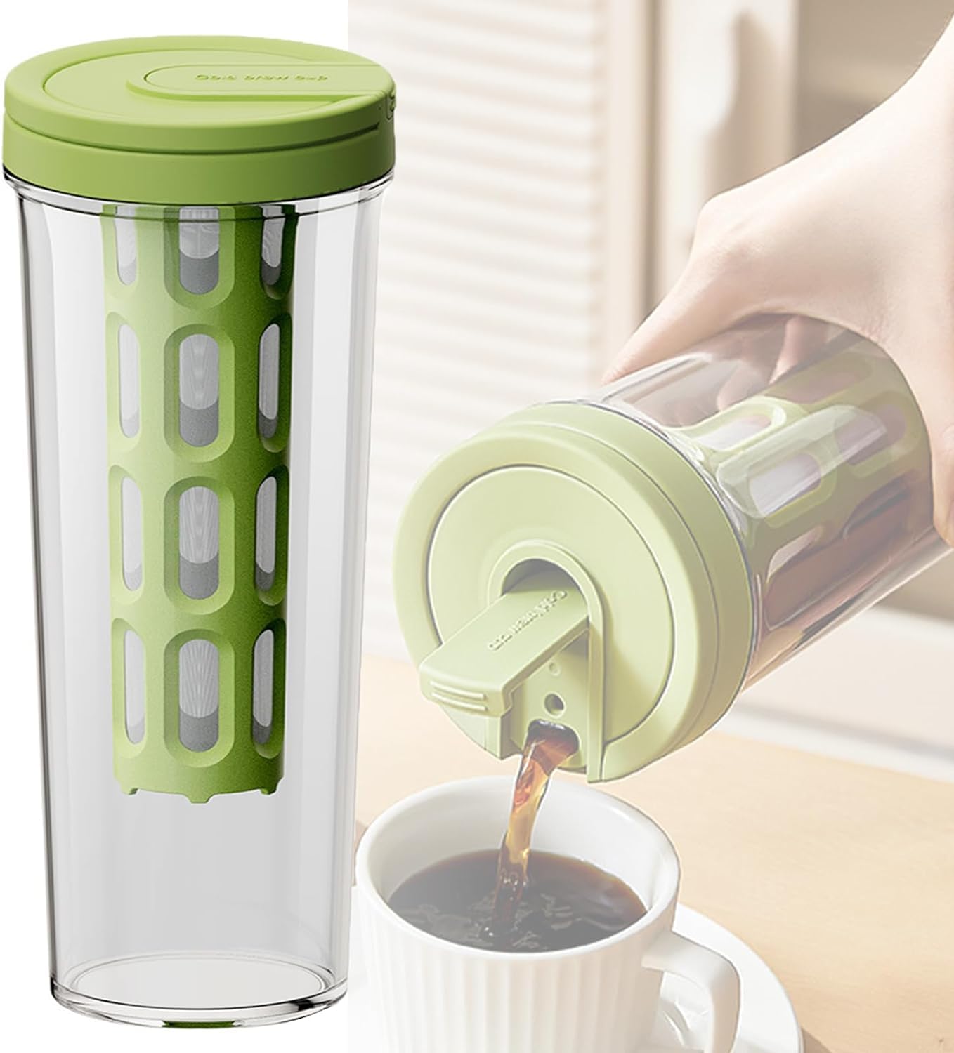 Cold Brew Coffee Maker, Convenient and Portable, Iced Coffee Maker, Strong Seal, 350-Mesh Filter, Summer Cold Extraction Filter Pot Perfect for Outdoors and Gatherings (green)