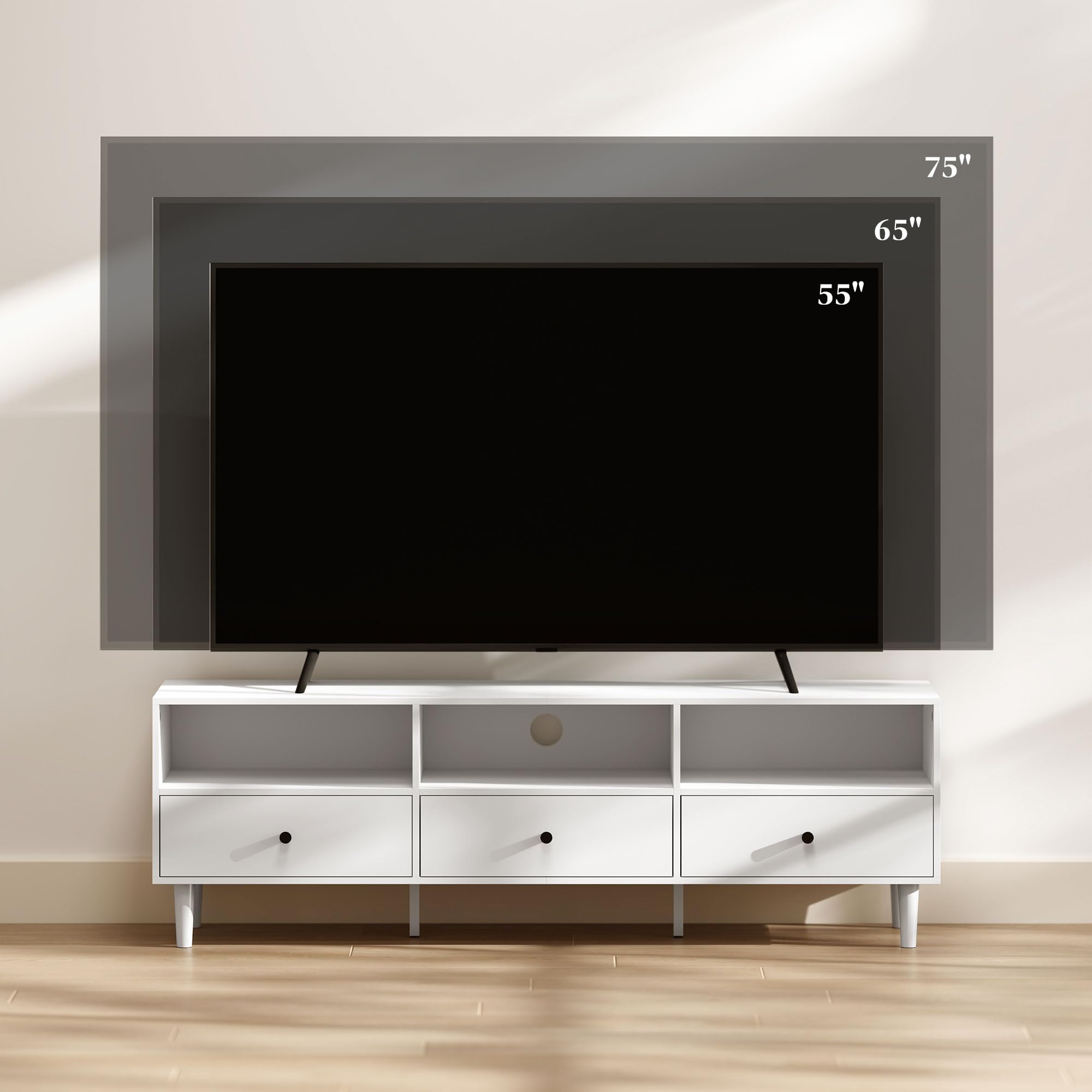 HOMCOM Szafka RTV z szufladami i zarz. kabli 75 cali biała 140x34x45cm