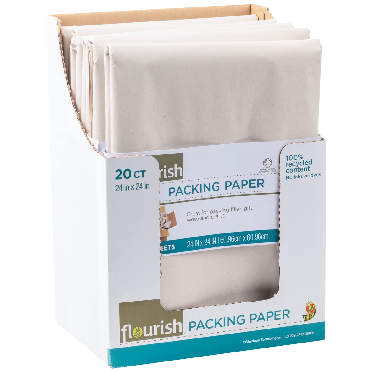 Flourish Brand Papier d'emballage 100 % recyclé, 61 cm x 61 cm, marron, 120 feuilles au total (287534)