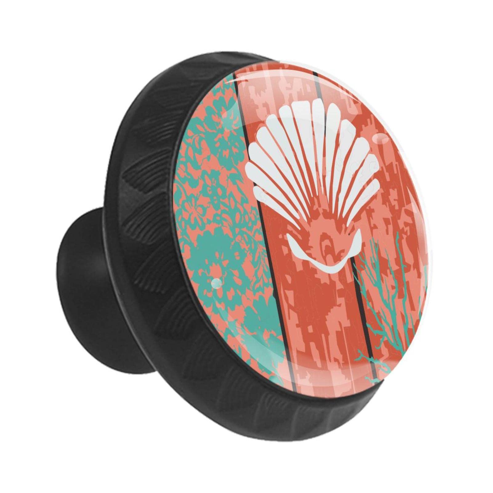 TBOUOBT Confezione da 12 pomelli per mobili, pomelli per comò, pomelli per cassetti, pomelli per mobili da cucina, pomelli per armadi e cassetti,Conchiglia corallo oceano legno verde rosso