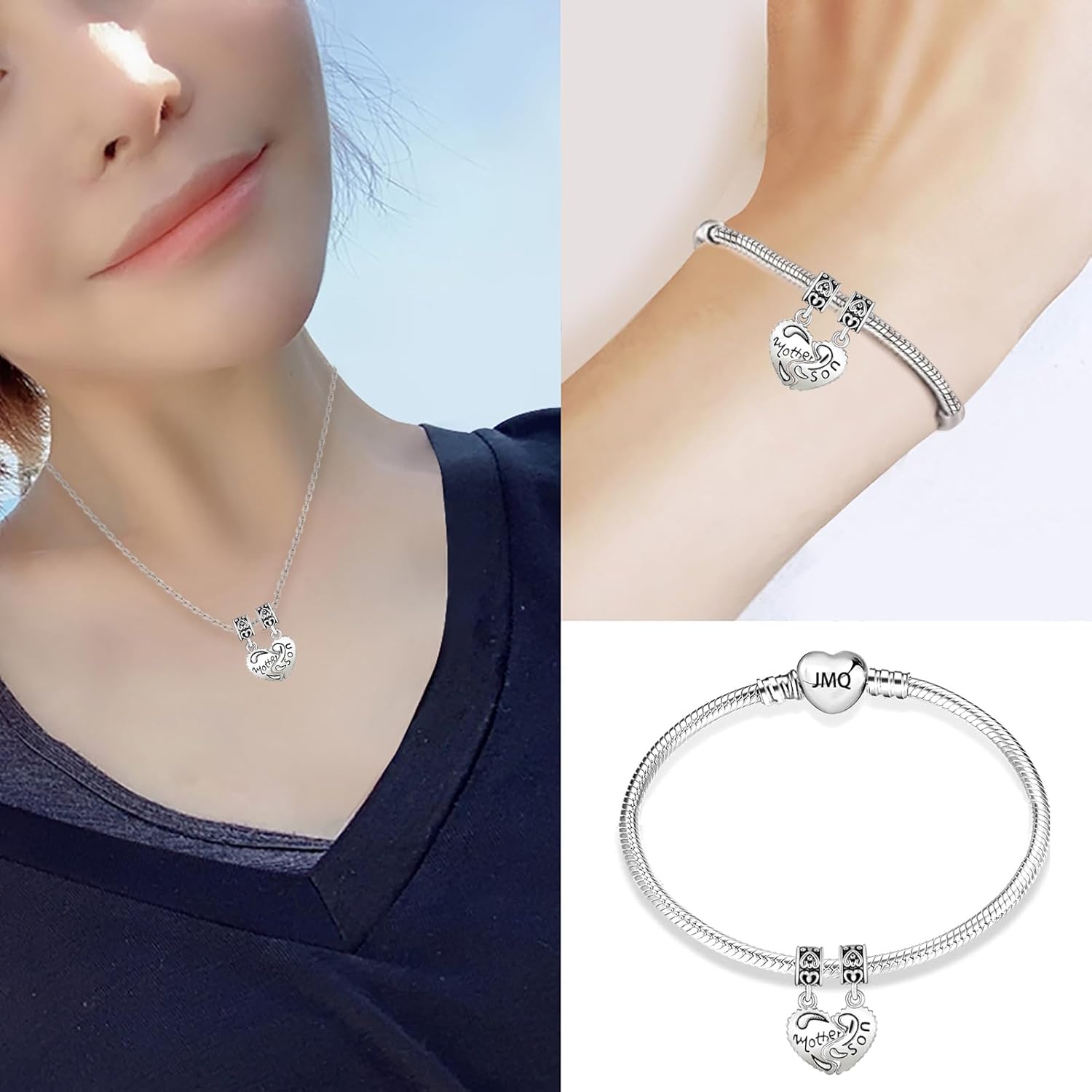 JMQJewelry Mother Daughter Mom Son Dangle Heart Love Women Bead Charms Fits Pandora Bracelets - Image 4