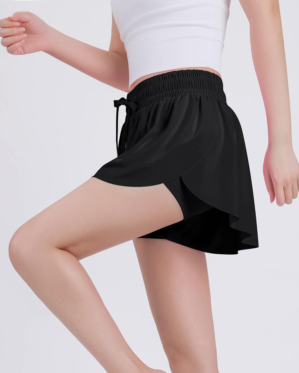 JOCMIC Girls Flowy Shorts, 2 in 1 Preppy Butterfly Shorts with Spandex Liner for Cheer Athletic Gym Teens Casual Clothes - Image 2