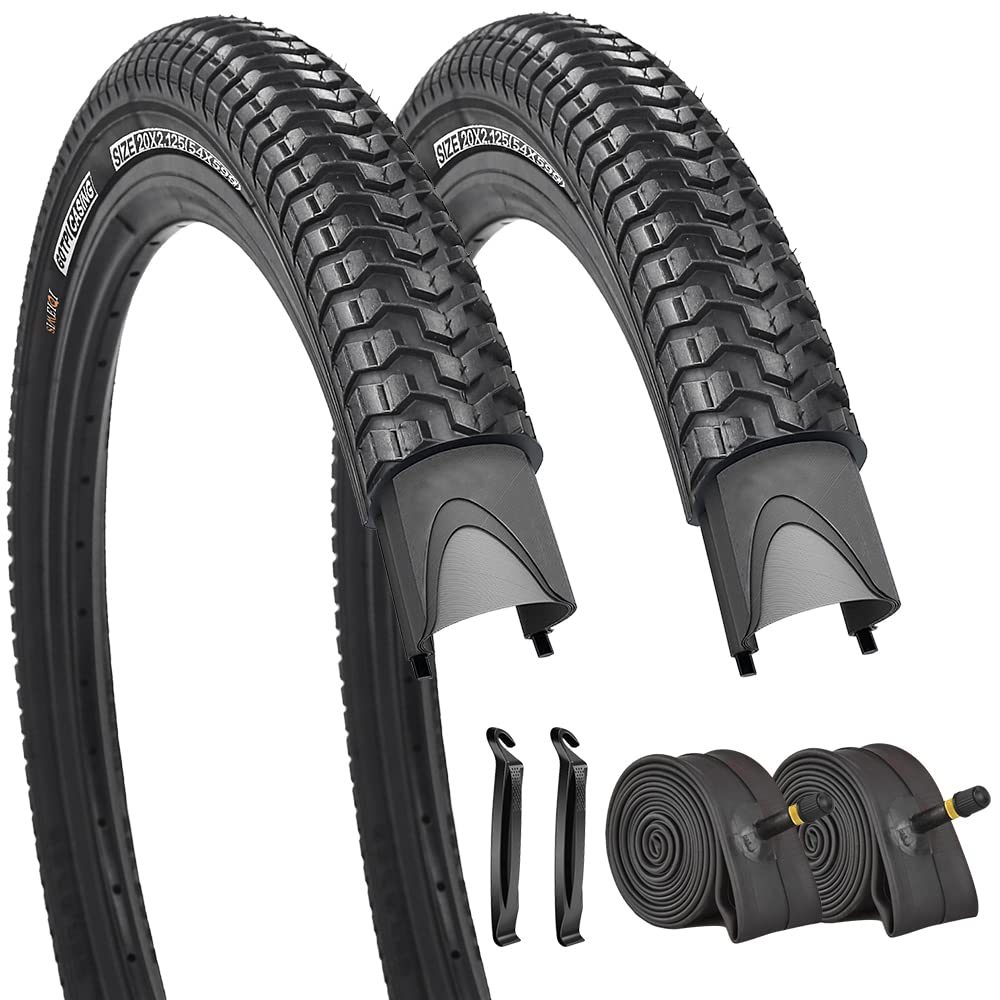 SIMEIQI 2 Pack Bike Tires 20x2.125 Bicycle Tires with 2 Inner Tubes 2 Levers for Park Trails Gravel Path,City Road,Pavement Surface
