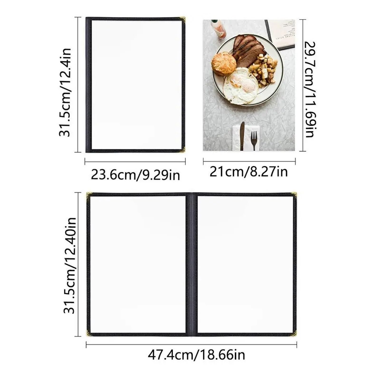 Portada de menú de restaurante Cubierta de menú transparente plegable PVC, esquinas Metal reutilizables, soporte papel A4, carpeta protectora hojas sueltas con paneles dobles(Red 10 Pages)