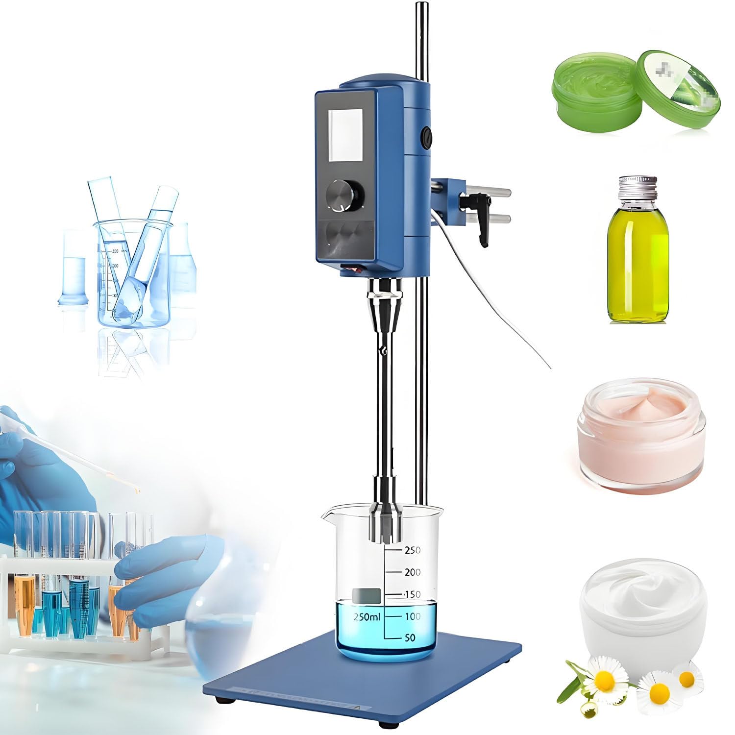 GLBMXDD Laboratory High Speed Homogenizer Disperser, Digital Display Emulsifier with Adjustable Speed 2000~28000rpm,Stainless Steel Work Head for Cosmetics and Lab Use 50F