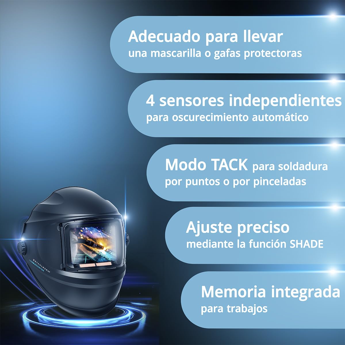 STAHLWERK Casco de Soldadura automático 3 en 1 Booster Air – Casco de Soldador Suministro de Aire Fresco, Sistema PAPR, True Colour, Memoria, oscurecimiento automático DIN 4-13, Clase óptica 1/1/1/2