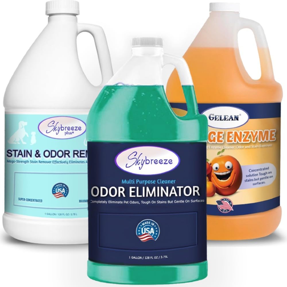 Pet Stain Odor eliminator - Super-concentrated Enzyme cleaner - Sky breeze - Extra Strong Odor and stain remover - Best Remover for Cat and Dog Pee All Purpose Cleaner and Deodorizer 3 gallon