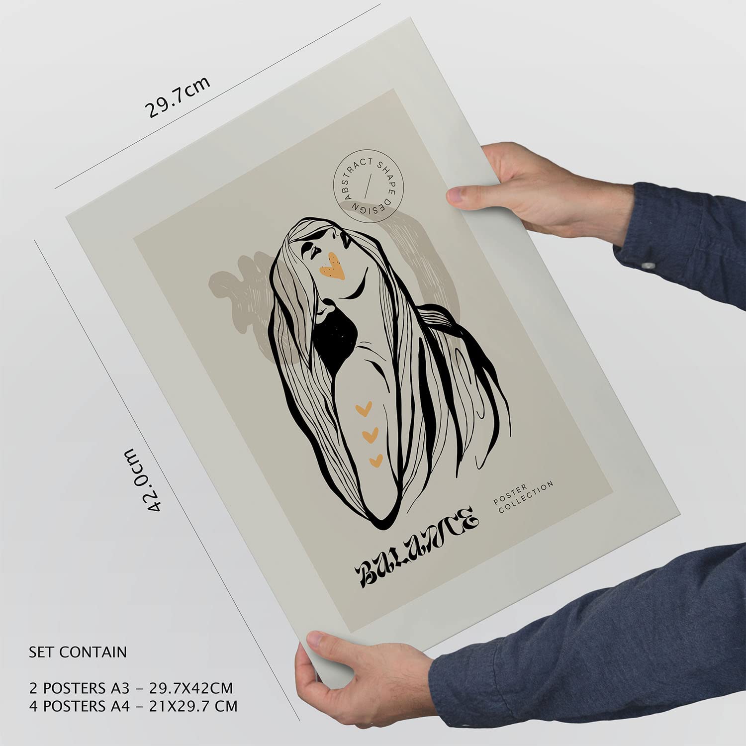 Set Di 6 Poster D'Arte Nacnic Con Cornice In Legno - Stile Collage Estetico Per Decorazione Interni, Formati A3 E A4