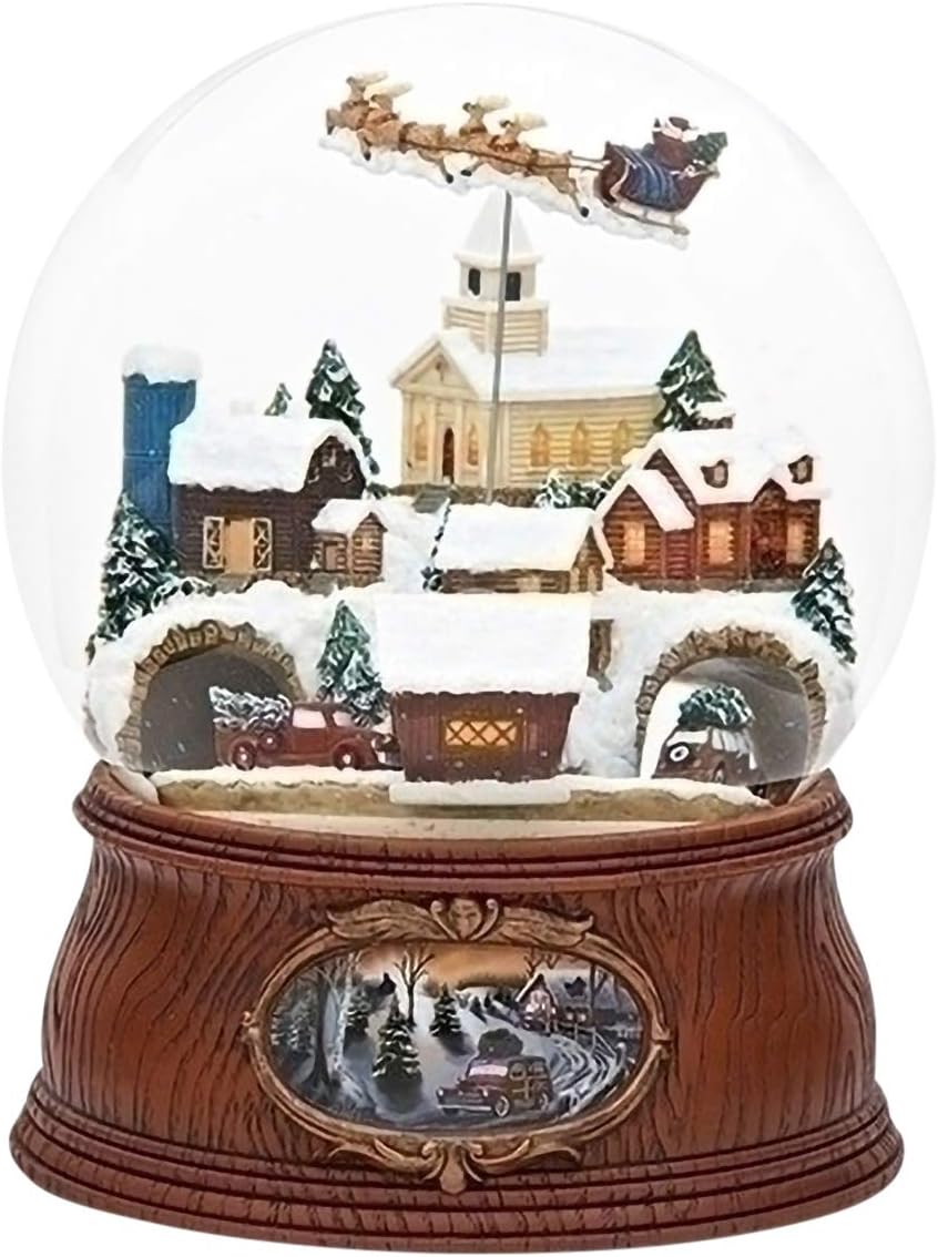 Roman 31078 7.75" Musical Santa in Sleigh Dome Village with Cars Rotating