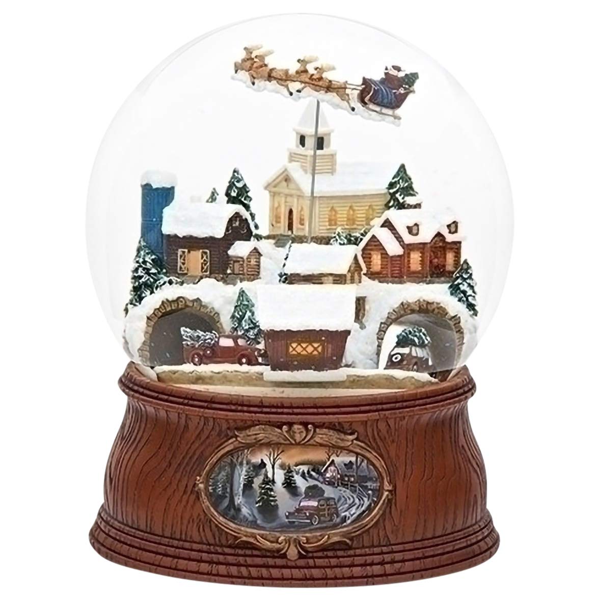 Roman 31078 7.75" Musical Santa in Sleigh Dome Village with Cars Rotating