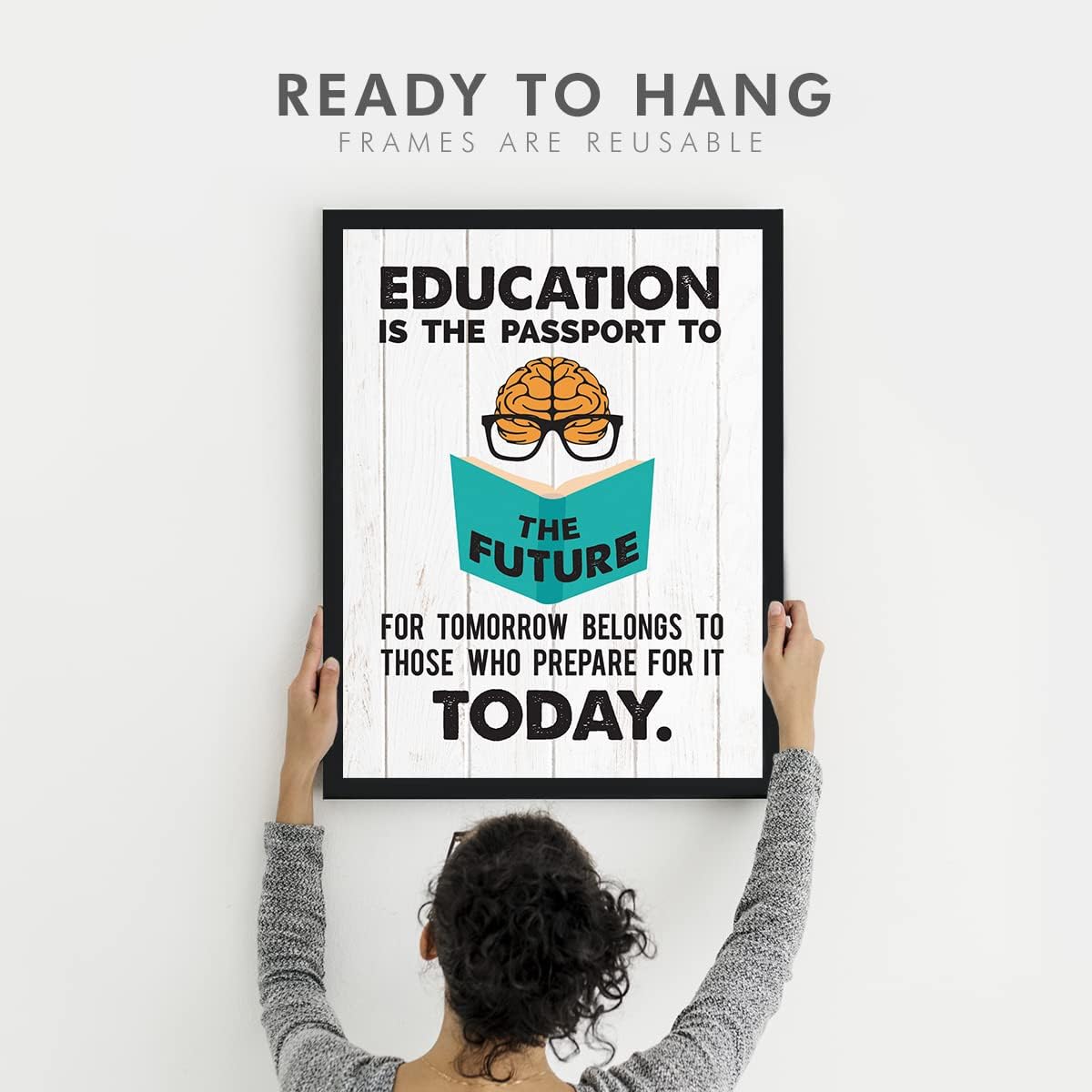 Chaka Chaundh - Educational Quotes Wall Frames - Educational Quote Frames - School wall decoration - College wall decor - (13.5 X 10.5 Inches) (Education is the Passport - White) 2