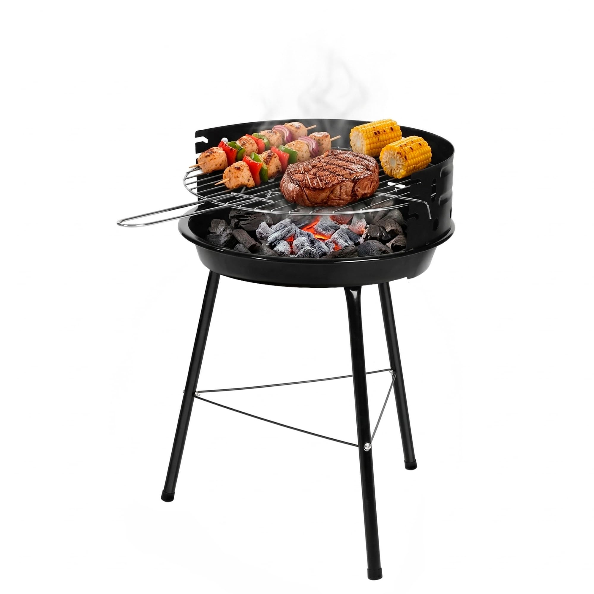 Amig - Charcoal Barbecue - 33 x 35 x 56 cm - Black - Made of Steel - Garden and Patio - for Terrace and Balcony with Size Suitable for Small Spaces Practical Use and Easy Maintenance. Mod. AZKAR