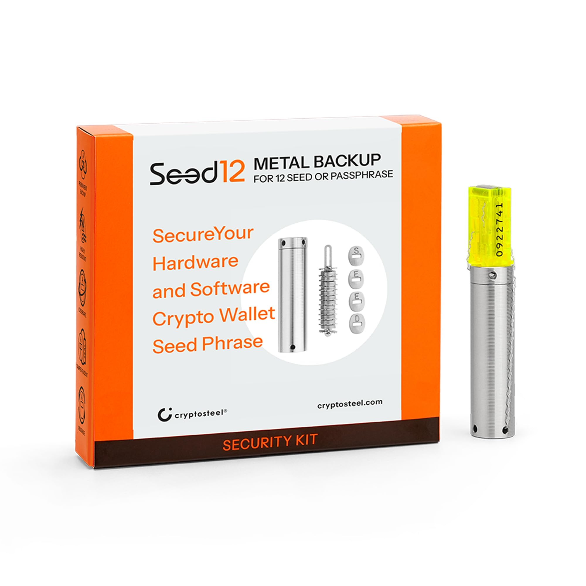 Cryptosteel® Seed12 Metall Backup – Feuer- & Wasserfestes Edelstahl Seed Phrase Speicher für 12 Wörter – Manipulationssicher – Kompatibel mit BIP39 Wallets wie Ledger, Trezor & Coldcard (classis) Baumarkt