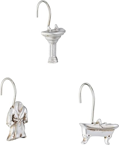 Splash Home Ganchos decorativos para cortina de ducha, anillos de cortina de metal resistentes al óxido, para barra de baño y cortina, anillos de