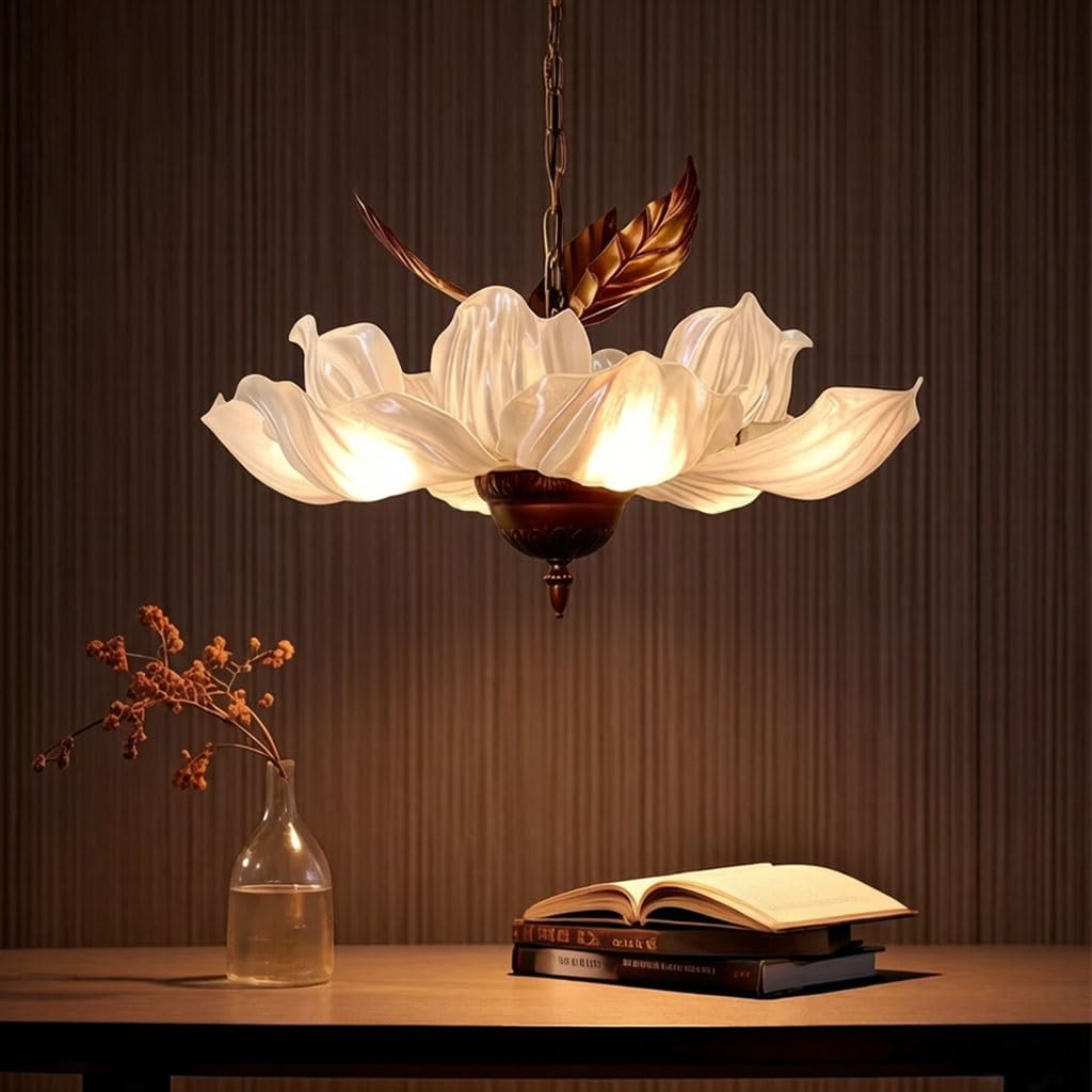 Wintage żyrandol kwiatowy lampa wisząca z satynowego akrylu lampa sufitowa z retro metalowymi liśćmi wiejska lampa kwiatowa dla domu wiejskiego jadalni sypialni
