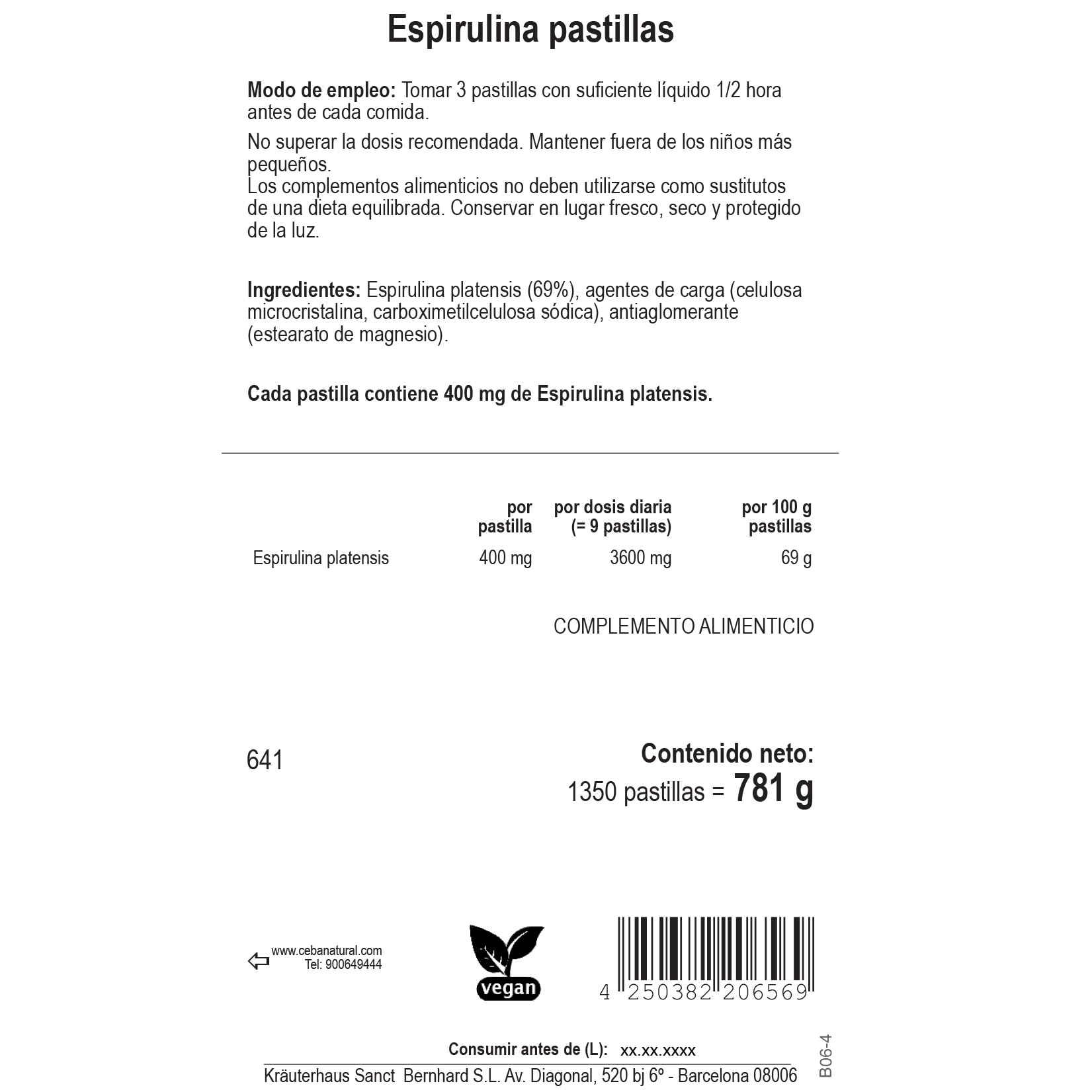 Espirulina platenses - 1.350 pastillas