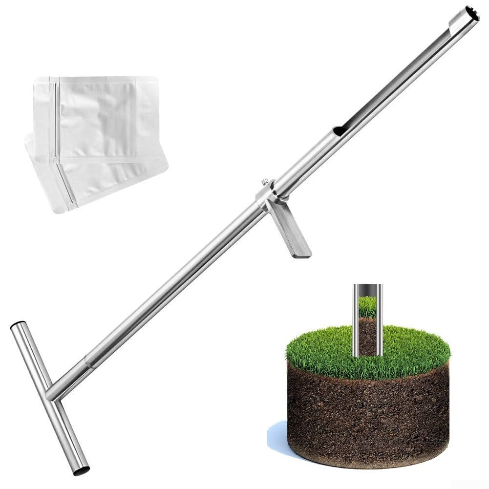 Asta sonda per suolo con manico a T, in acciaio inox, a 36 cm, con pedale per raccolta del suolo e trasferimento in laboratorio