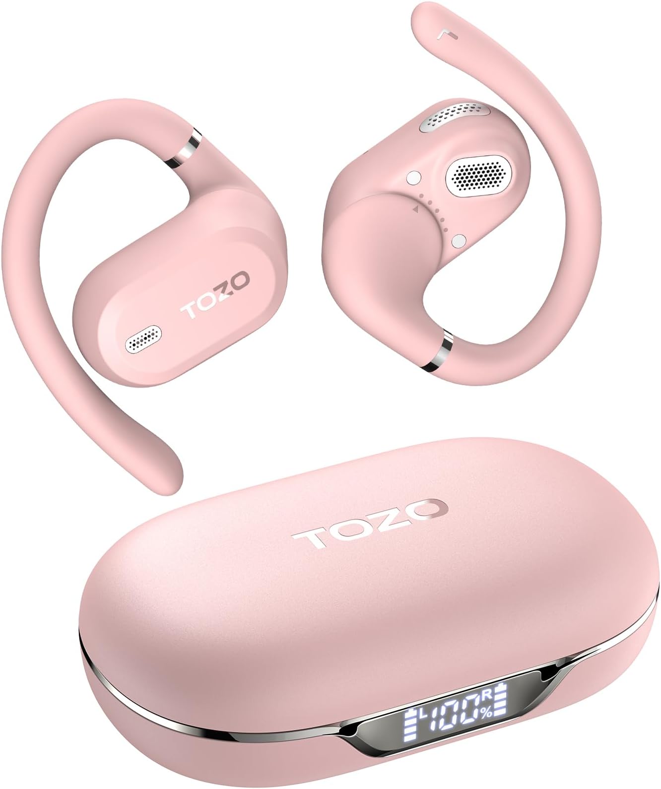 TOZO O2 True Open Ear Wireless Headphones Lightweight with Multi-Angle Adjustment, Bluetooth 5.3 Earbuds with Dual-Axis Design for Long-Lasting Comfort, Crystal-Clear Calls for Driving, Pink