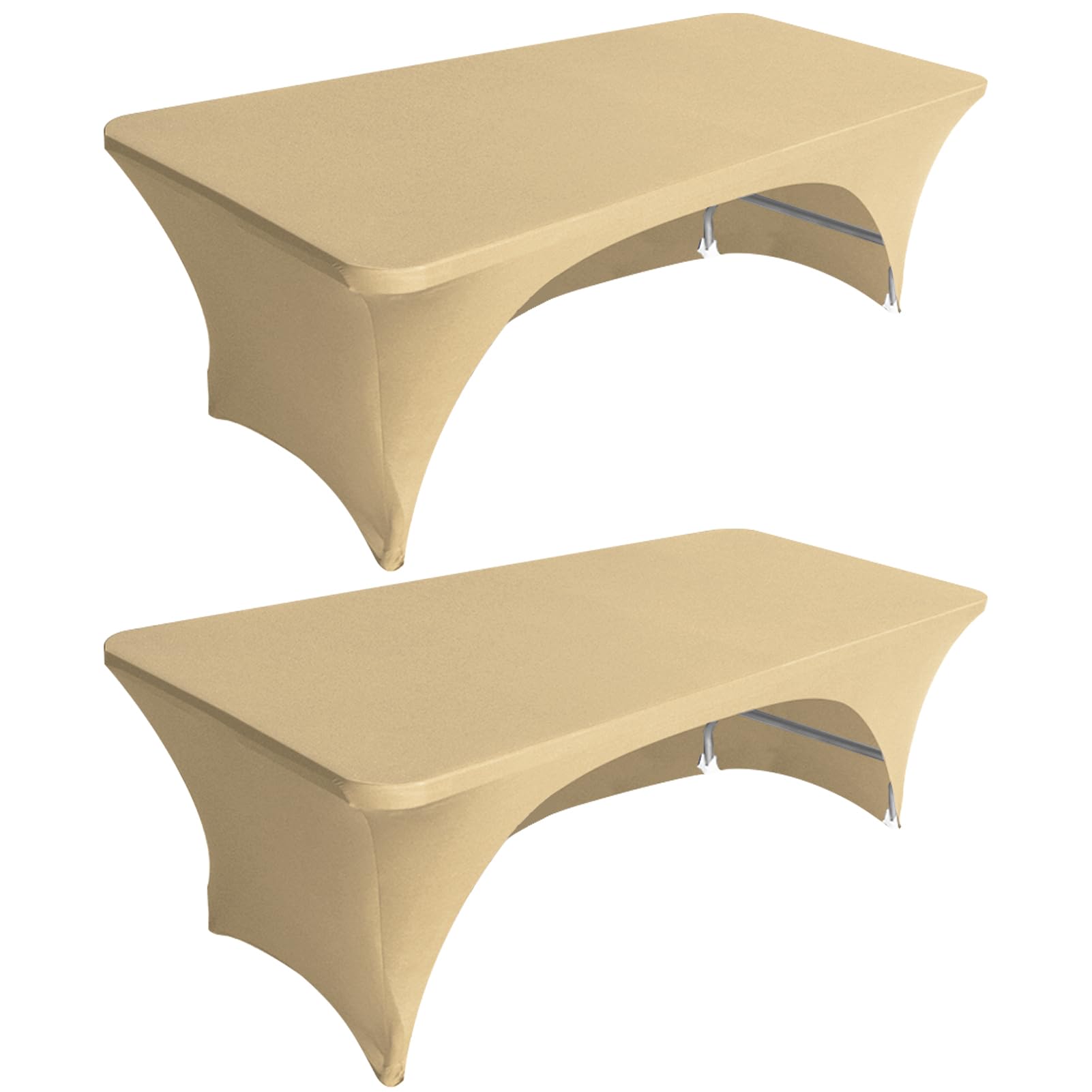 Eurmax USA Spandex Table Cover 5 ft. Fitted 30+ Colors Polyester Tablecloth Stretch Spandex Table Cover-Table Toppers,5 FT Table Cover Open Back（Champagne,2 Pack）