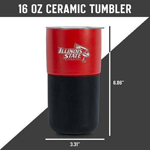 Miniatura 383 de Rico Industries NCAA Miami of Ohio Redhawks - Vaso de cerámica de 16 onzas con agarre de silicona, grabado láser profundo, diseño de color negro
