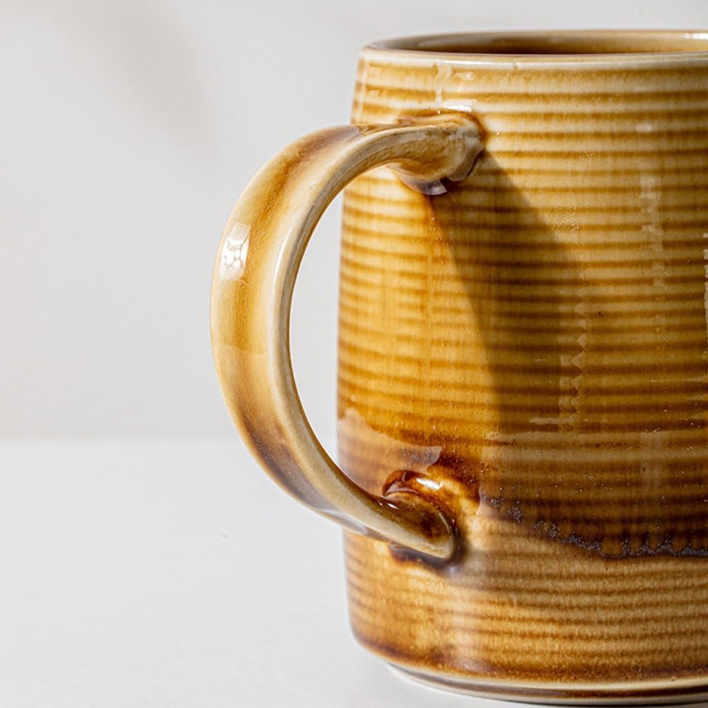 Mug Retro Kiln Transformed 500ml Large Capacity Ceramic Mark Coffee Milk Tea Cup Threaded Drinking Water(B)