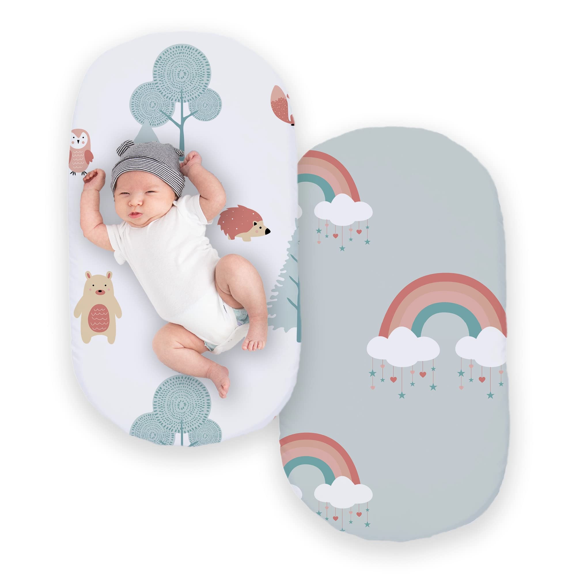 JumpOff Jo - 2-Pack Hypoallergenic Fitted Bassinet Sheet for Baby Boys & Girls - Rectangular, Hourglass & Oval Crib Compatible, Soft, Breathable, Machine Washable