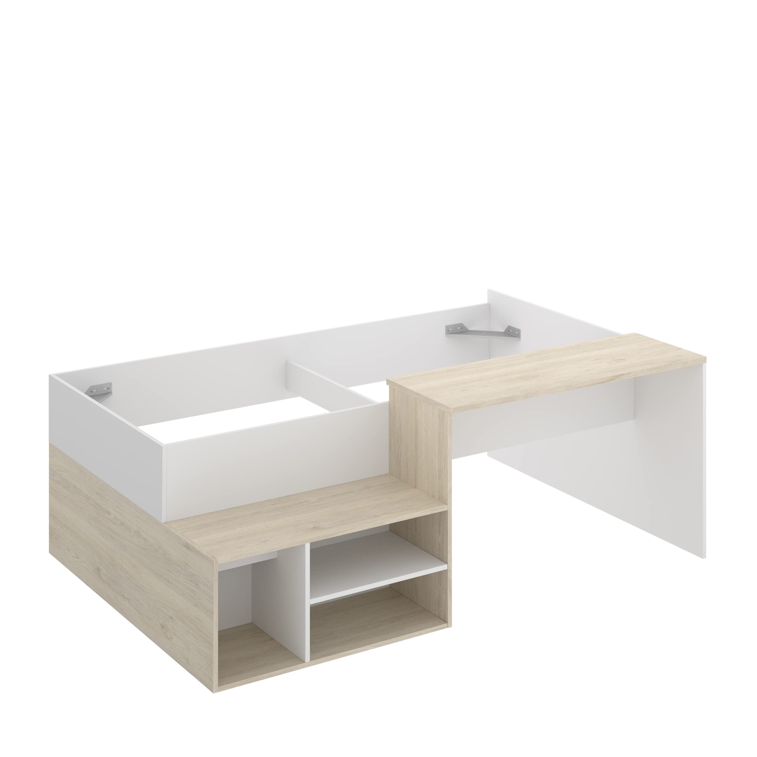 DEKIT GRUPO RIMOBEL KRIC Escritorio, Melamina, Roble Natural y Blanco, Cama Individual