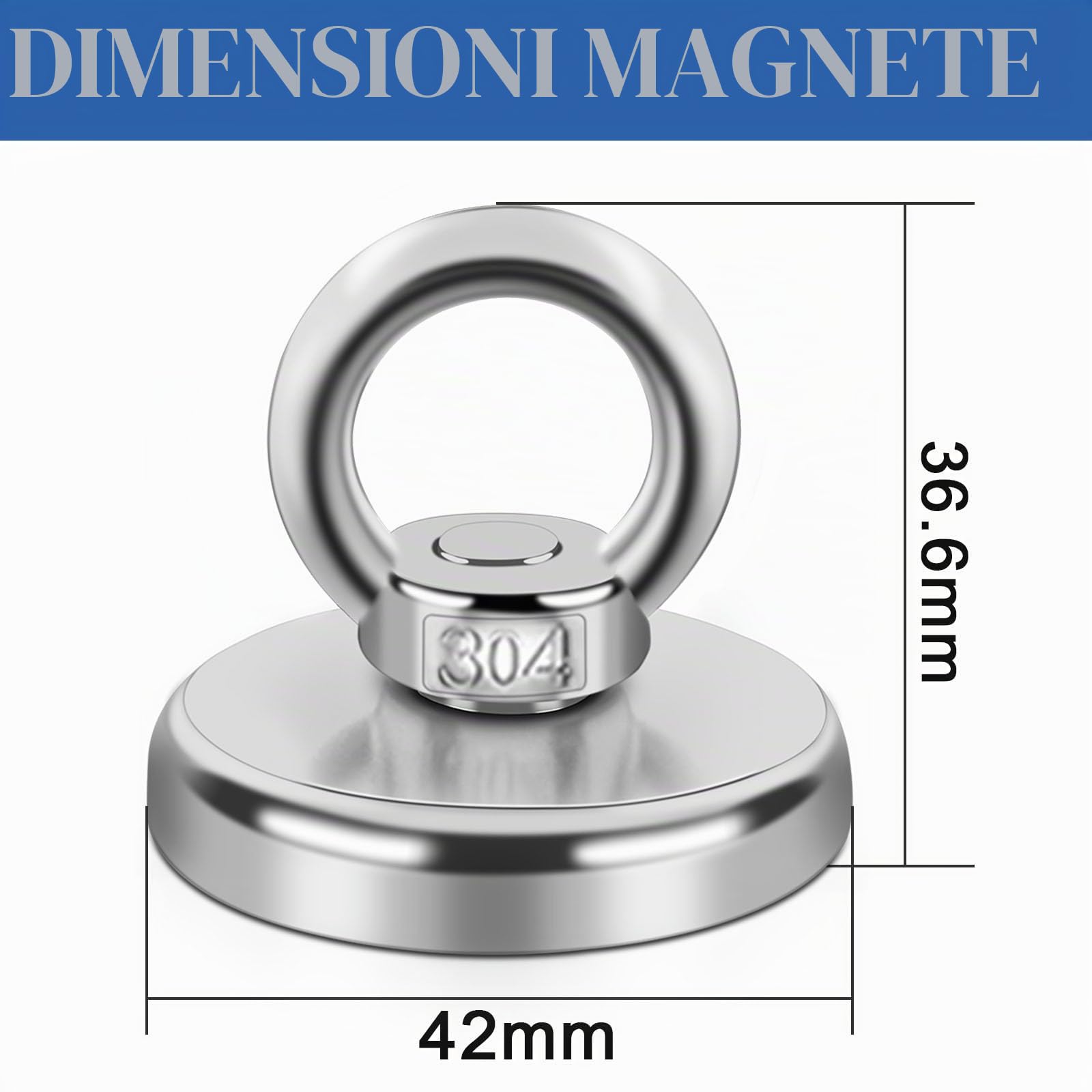 Magneti al Neodimio Extra Forti 42 mm 60kg Forza Magnete Da Pesca con Foro 2 Pezzi