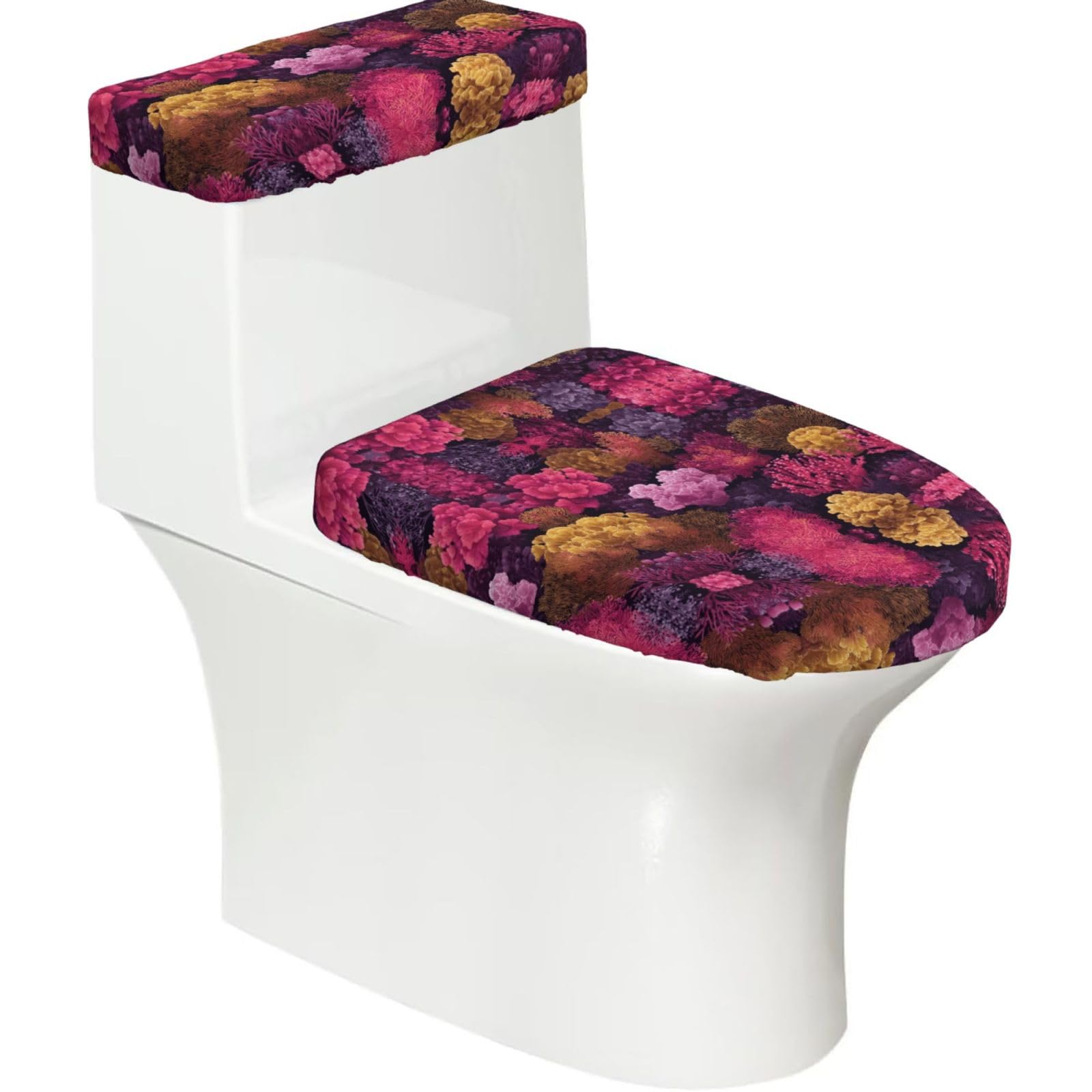 Mrowyc Black Flowers In The Sea Printed Toilet Seat Set - Set Of 2 - Universal Toilet Seat Cover - Housewarming Birthday Christmas Gift