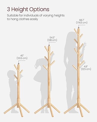 Miniatura 33 de VASAGLE Perchero de madera maciza, perchero en forma de árbol con 8 ganchos, 3 opciones de altura, para ropa, sombreros, bolsos, sala de estar,