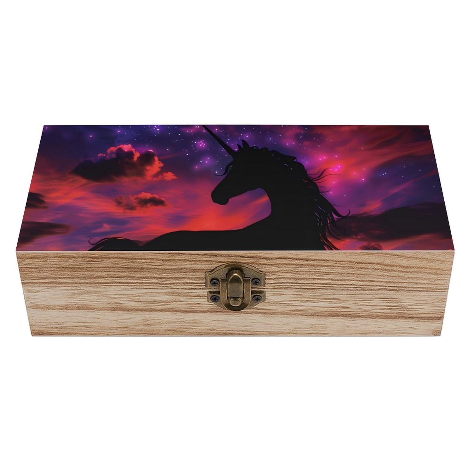 Cgsbngha Style Mystic Sunset Un-Icorns Wooden Storage Boxes With Lid Memory Box Decorative Organiser For Office And Home