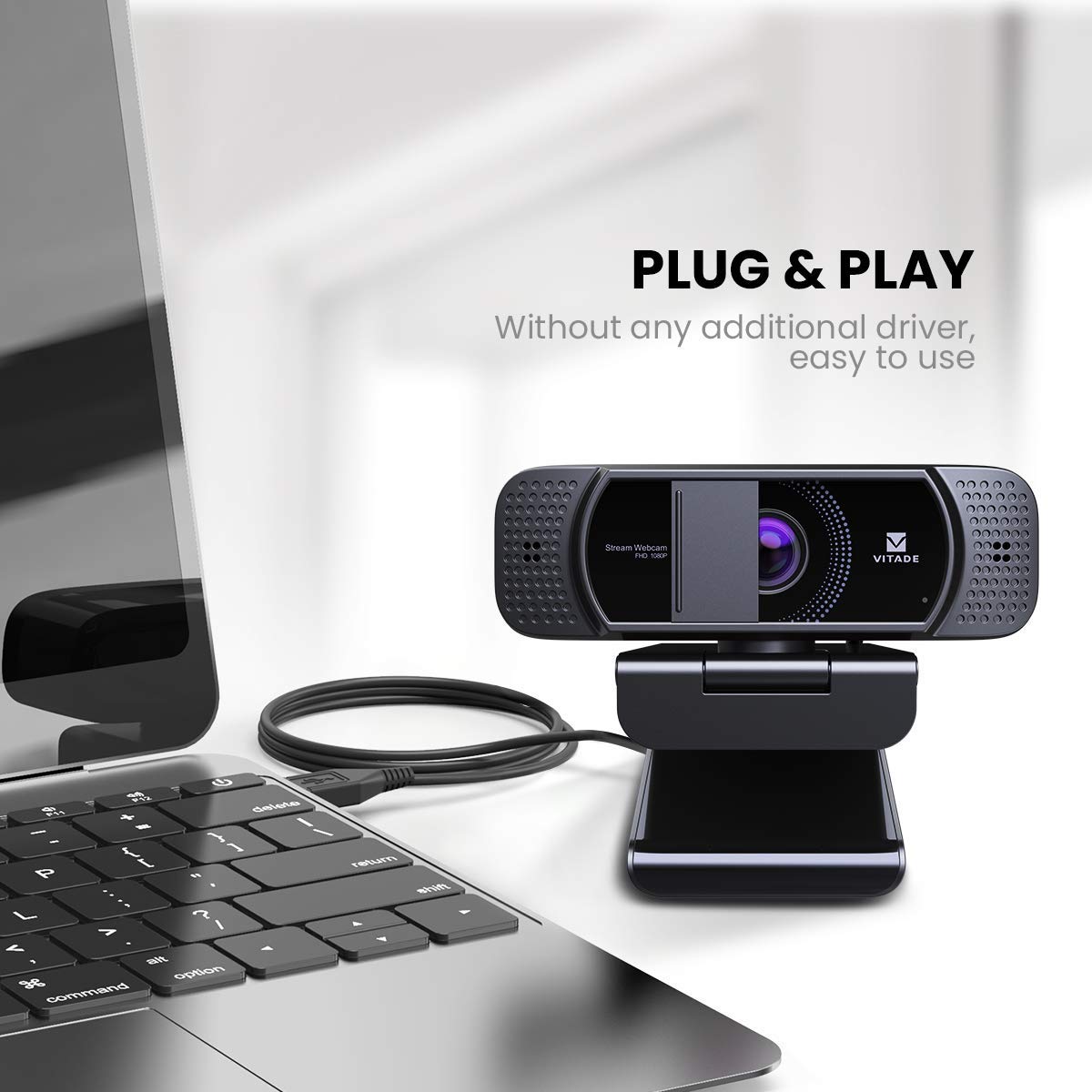 Webcam con copertura per la privacy, webcam HD 1080p, correzione della luce, plug and play, webcam per streaming di conferenze di gioco, per Mac, Windows, PC, computer portatile