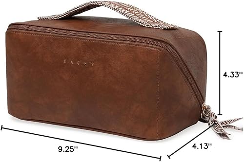 Miniatura 19 de EACHY - Bolsa de maquillaje de viaje, bolsa de cosméticos de gran capacidad para mujeres, portátil, impermeable, bolsa de aseo plana abierta