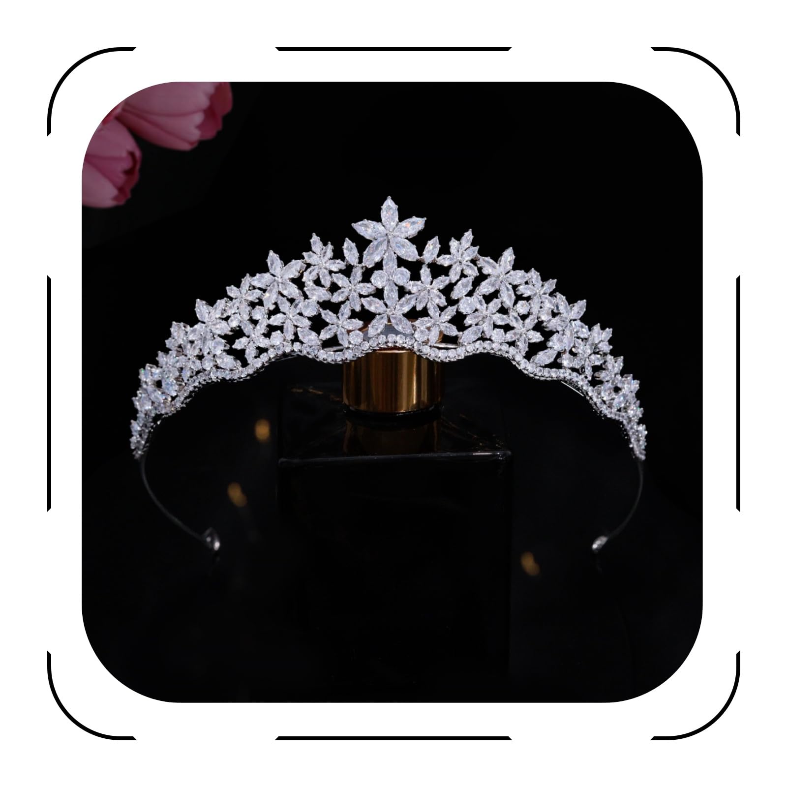 Jorsnovs Cubic Zirconia Small Crowns for Women CZ Wedding Tiaras Zircon Birthday Hair Accessories Princess Sweet 16 Headpiece (C-Silver)