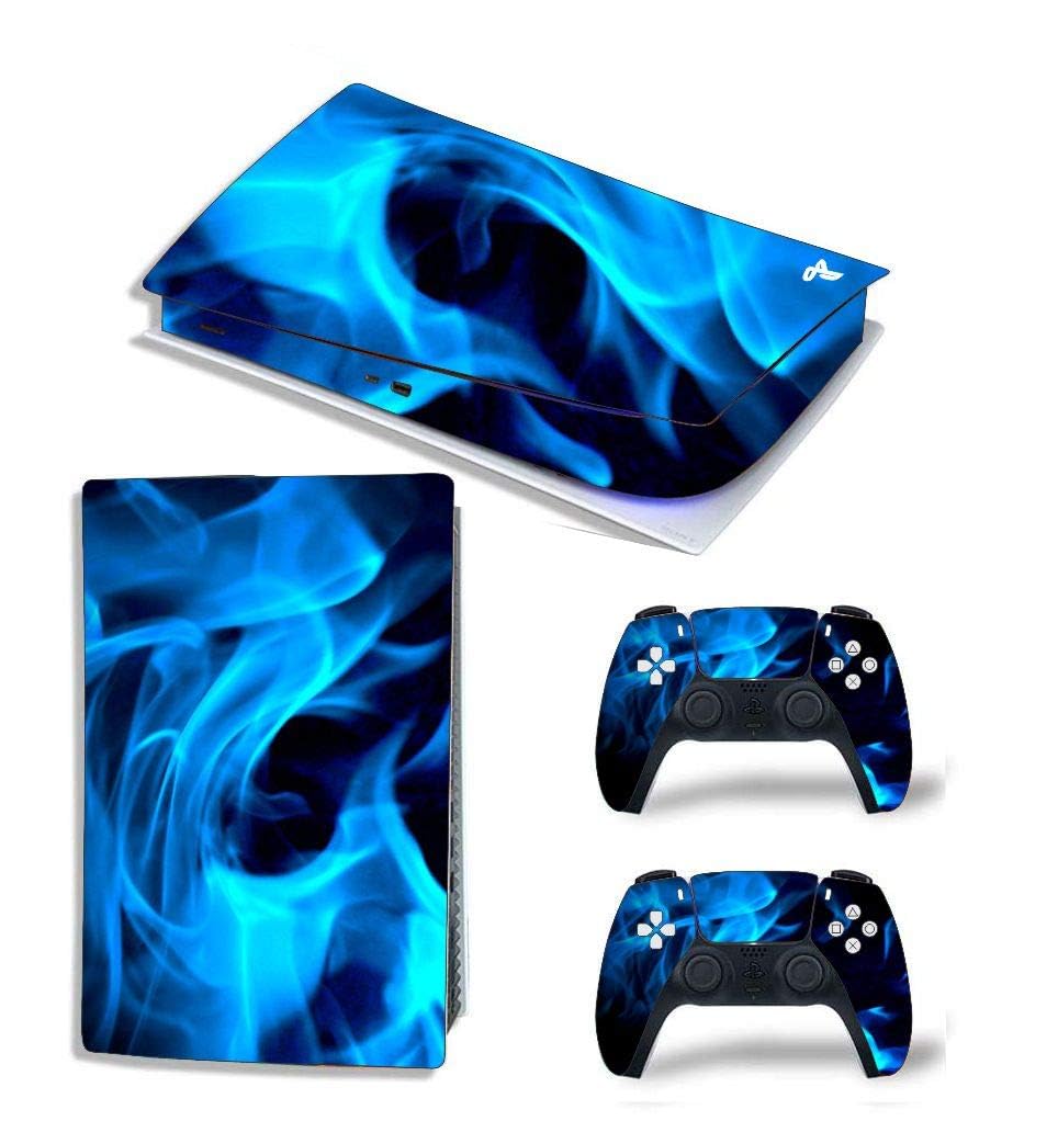 Khushi Dcor Blue Theme UV 3M Vinyl Sticker Decals for PlayStation 5 Disk Version Console and Two Dual Sense 5 Sticker Skins Black PS5 Skin Console and Controller Design [Video Game]-image-8