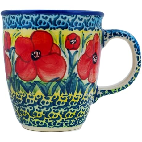 Polmedia Polish Pottery Authentic Polish Pottery in Sunday Red Poppies Design