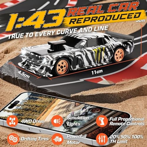 Image of Bestie toys Mini RC Drift Car with Gyro, 1 /43 Scale Remote Control Car High Speed Racing Micro Small with Full Proportional RTR 2.4GHz Remote 2 Tire Sets 8 Cones (Hoonicorn Musstang)