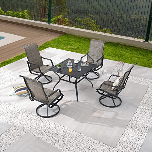 Image of LOKATSE HOME Patio Dining Set 5 Pieces Outside Textilene Swivel Chairs and Square Table, Gray