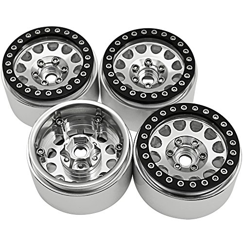Rclions 1.9Inch Aluminum Beadlock Wheels Rims For Axial Scx10 D90 Trx4 1/10 Rc Crawler Car-Pack Of 4 (Black+Silver) #TOP1
