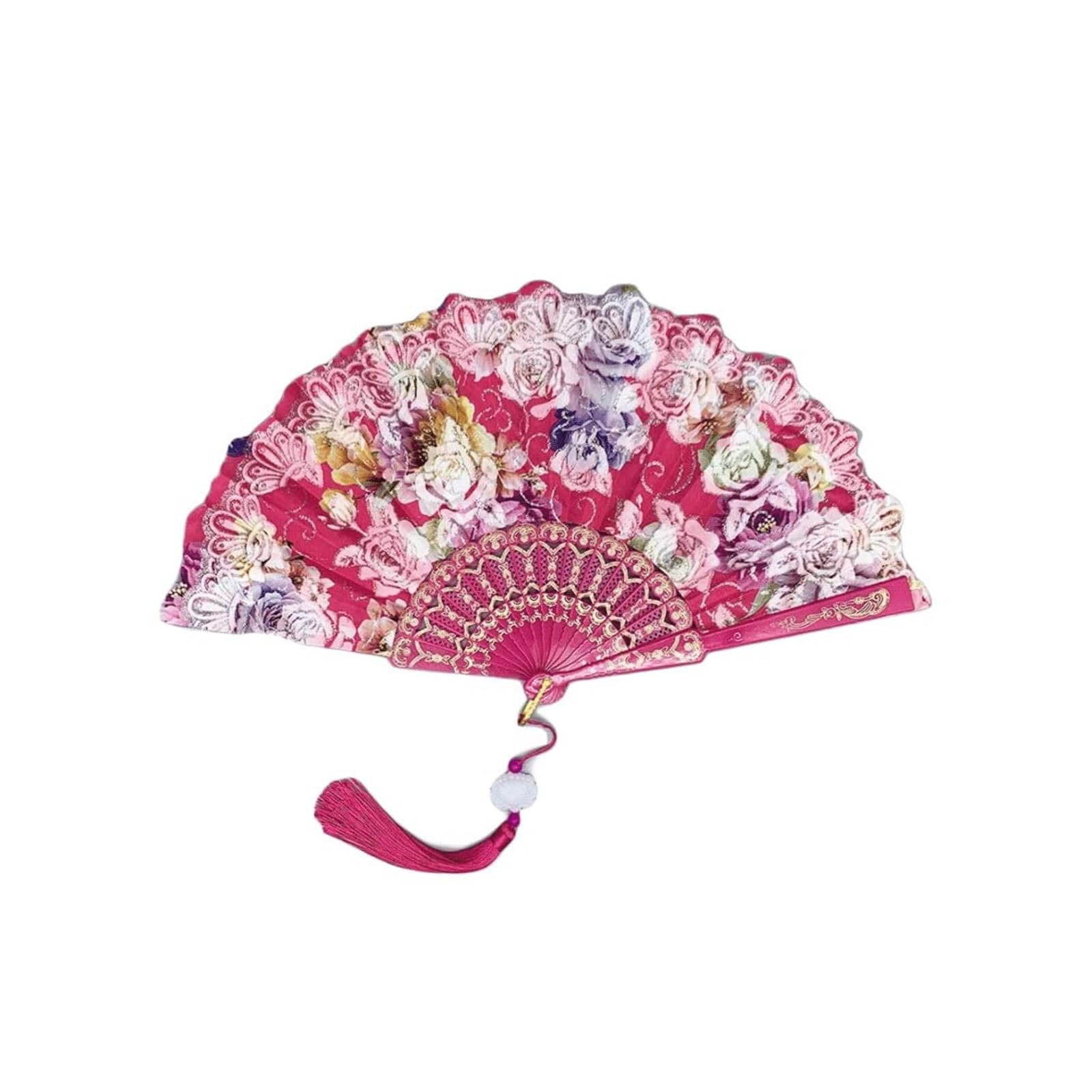 Folding Fans Folding Hand Fans Fashion Elegant Flower Rose Folding Fan ChineseFolding Fan Bridal Dancing Props Wedding Gift Decorative(Color:) (Dark Roze one size)